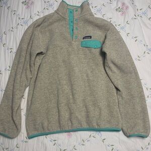 Patagonia Women's Gray Zip-Up Sweater with Teal Trim